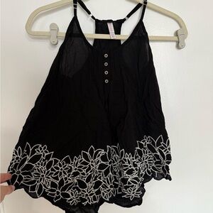 Black Floral Embroidered Women's Top